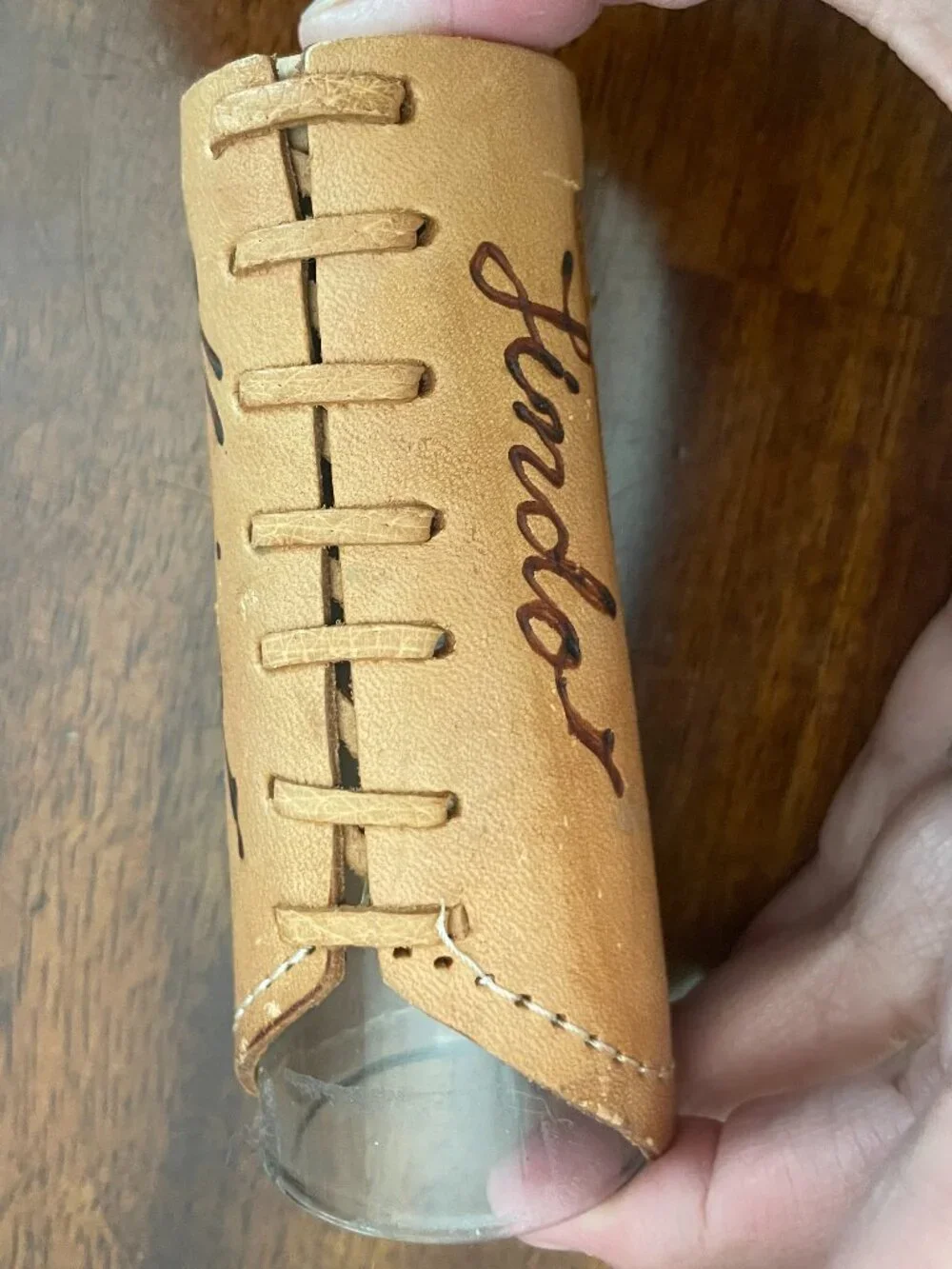 Mexico Aztec Tooled Leather Wrapped Sleeve Shot Glass 4